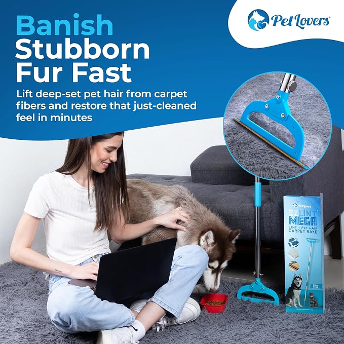 PetLovers EzLint Mega 52" Carpet Rake & Pet Hair Removal Tool – Dog & Cat Hair - Image 2
