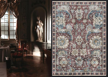 RUGSURE Washable Area Rugs - Perfect for Living Room, Bedroom, Kids Room, Nursery - Stain & Water Resistant Non-Slip, Pet & Child Friendly, Vintage Tribal Area Rugs (Rust and Blue, 6' x 9')