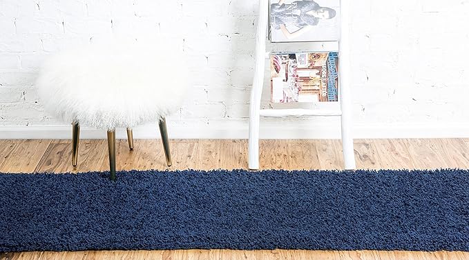 Unique Loom Solid Shag Collection Area Rug (2' 2" x 6' 5" Runner, Sapphire Blue/ Navy Blue)