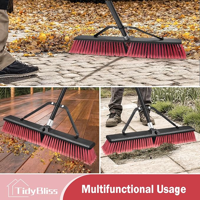 24” Push Broom Outdoor Heavy Duty 2 Pack, Large Commercial Stiff Bristle Brush - Image 2