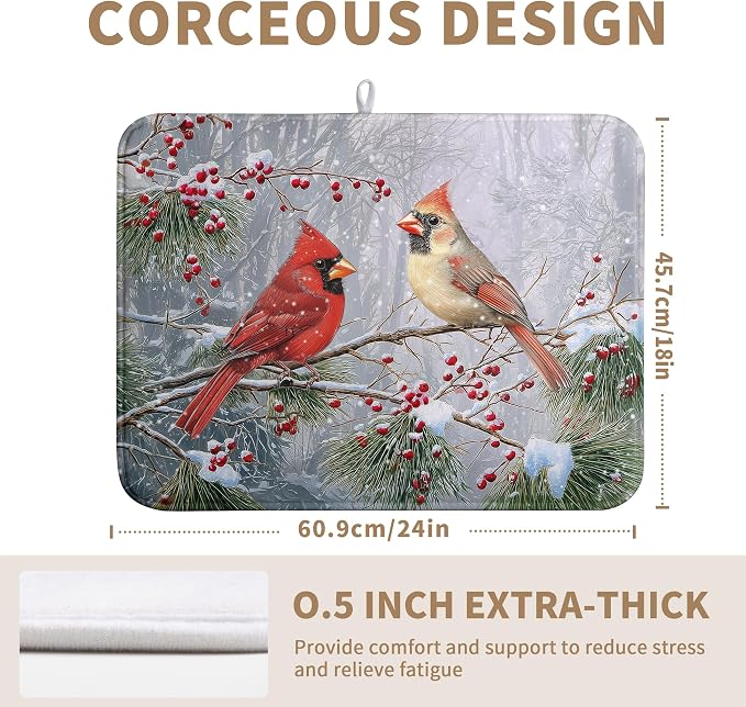 Winter Cardinal Birds Dish Drying Mats Christmas Snowflake Dish Mat Kitchen - Image 4