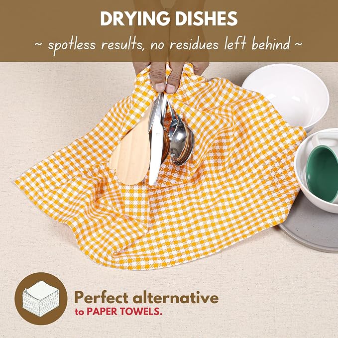 Native Fab 6 Pack Gingham Mini Check Kitchen Hand Towels Set - Image 5