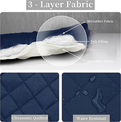 Easy-Going Full/Queen Size Reversible Quilt Set with 1 Quilt and 2 Pillow Shams, Soft Bed Quilt Cover, Water Resistant Lightweight Bedspread, Stain Resistant, Navy/Ivory