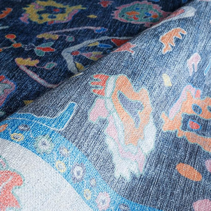 Fame Rugs Blue Modern Oushak Rug 6x9, Vintage Turkish Colorful Oriental Antique Inspired Washable Large Area Rugs, Luxury Living Room Bedroom (387BNB, 6' x 9')