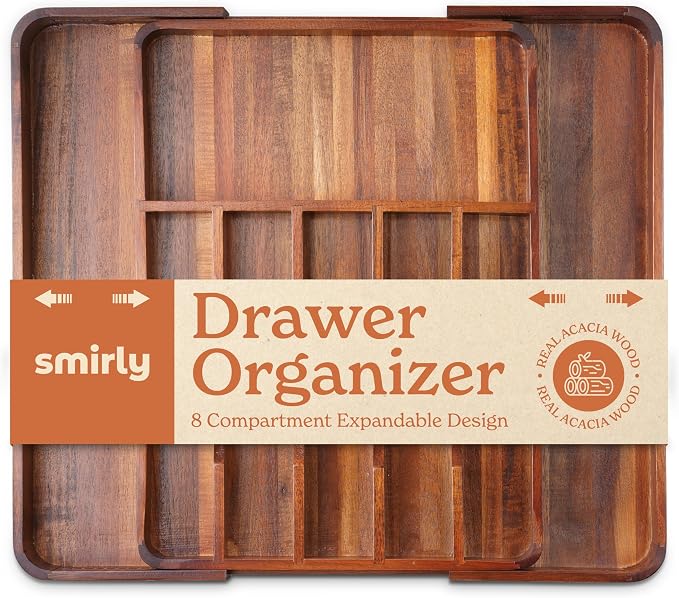 SMIRLY Silverware Drawer Organizer – Bamboo Kitchen Drawer Organizer, by Smirly