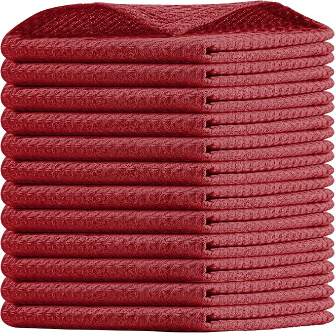 Red Waffle Dishcloths, 12x12 Inch, 100% Cotton, Quick Drying and Reusable by HOUSEOFORLO