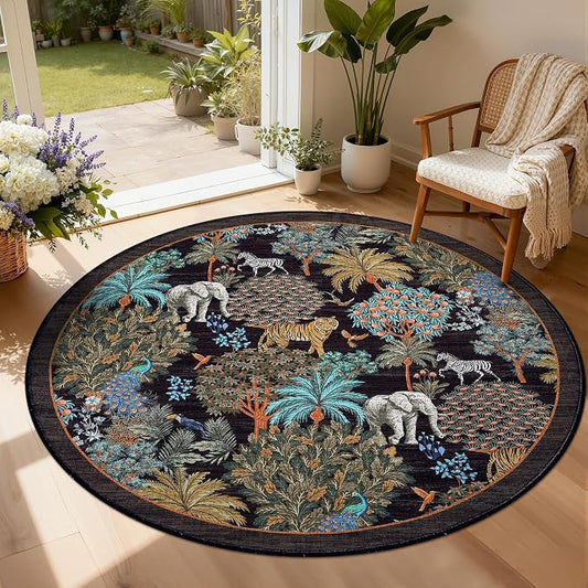 GarveeHome Jungle Round Washable Rugs 6ft Non-Slip Soft Round Rug by GarveeHome