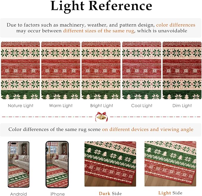 Christmas Red Area Rug 2x3 Washable Snowflake Carpet Non Slip Holiday - Image 8