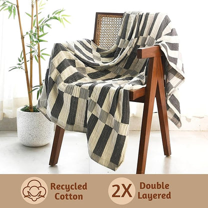 Folkulture Throw Blanket for Couch 50" x 60", 100% Recycled Cotton Blanket and Throws for Chair, Soft Throw Blanket for Bed or Bed Throws for Sofa, Boho