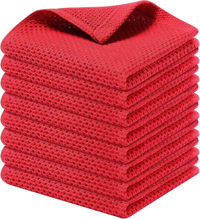 Kitinjoy 100% Cotton Kitchen Dish Cloths, 8 Pack Waffle Weave Ultra Soft by Kitinjoy
