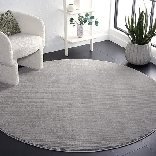 SAFAVIEH Revive Collection Area Rug - 6'7" Round, Grey, Solid Design, Non-Shedding & Easy Care, Ideal for High Traffic Areas in Living Room, Bedroom (REV102F)