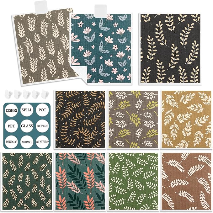 Lucomb 10 Pack Swedish Dishcloths Reusable- Cellulose Cotton Swedish Dish by Lucomb