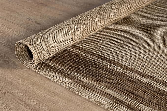Beverly Rug Outdoor Rug 5x7 Modern Bordered Area Rugs for Indoor and Outdoor Patio Deck Porch Garden Waterproof Weather Sun Resistant Washable Outside Carpet (5 x 7 Jute)