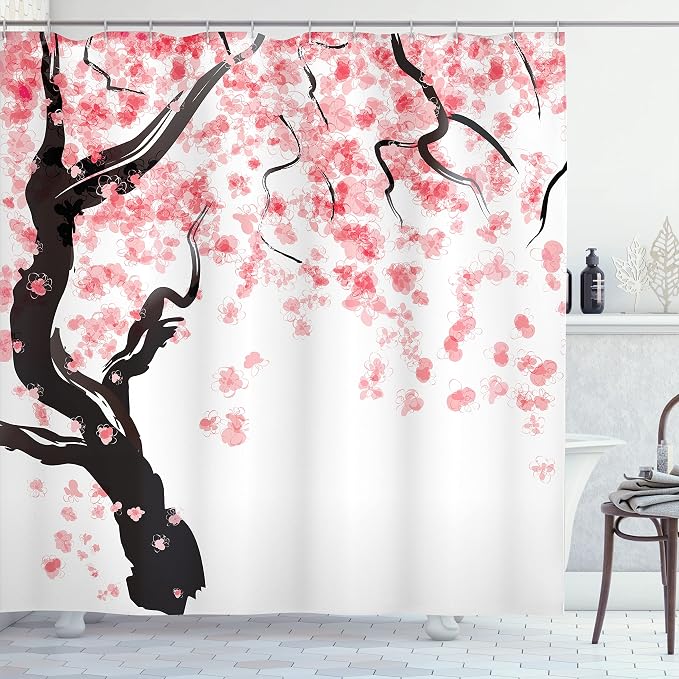 Ambesonne Floral Shower Curtain, Dogwood Tree Blossom in Watercolor Painting by Ambesonne
