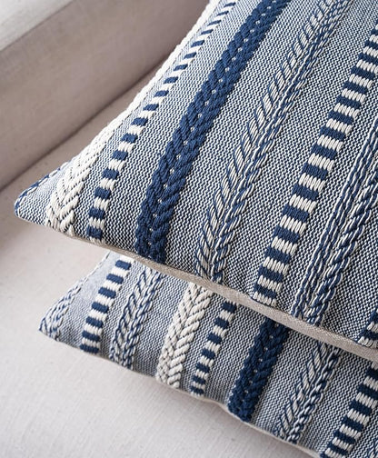 Boho Throw Pillow Covers 12x20 Inch Set of 2, Farmhouse Decorative Couch Pillow Cases, Navy Blue Accent Pillows of Bed, Sofa Bedroom Living Room Home Decor Cushion Cover