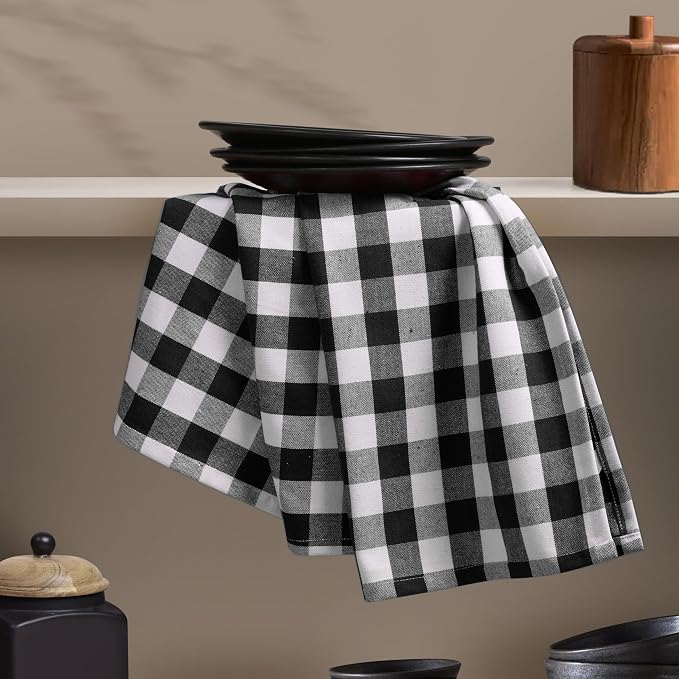 Black Gingham Kitchen Towels, 18x26 Inches, Quick Drying, 100% Cotton, Washable - Image 2
