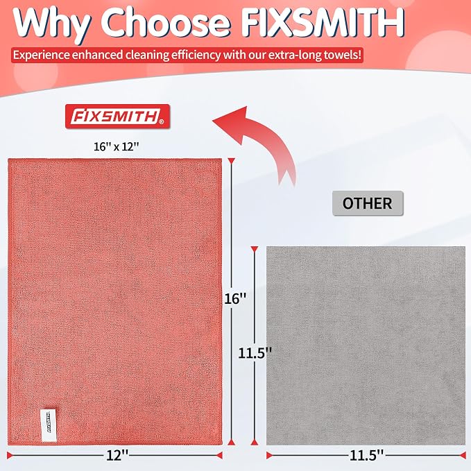 FIXSMITH Red Microfiber Cleaning Cloth -Pack of 8, Highly Absorbent Cleaning - Image 3