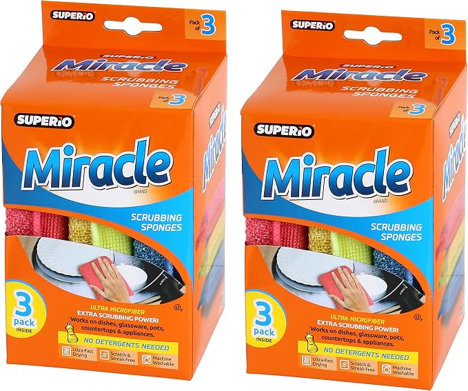 Miracle Microfiber Sponges for Kitchen, Kosher Non-Scratch Sponge Scrubber by Superio