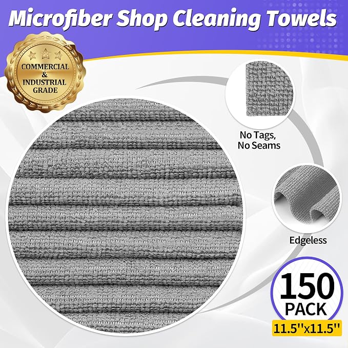 HOMERHYME Microfiber Cleaning Cloth, 150 Pack Grey Cleaning Rags, Bulk - Image 2