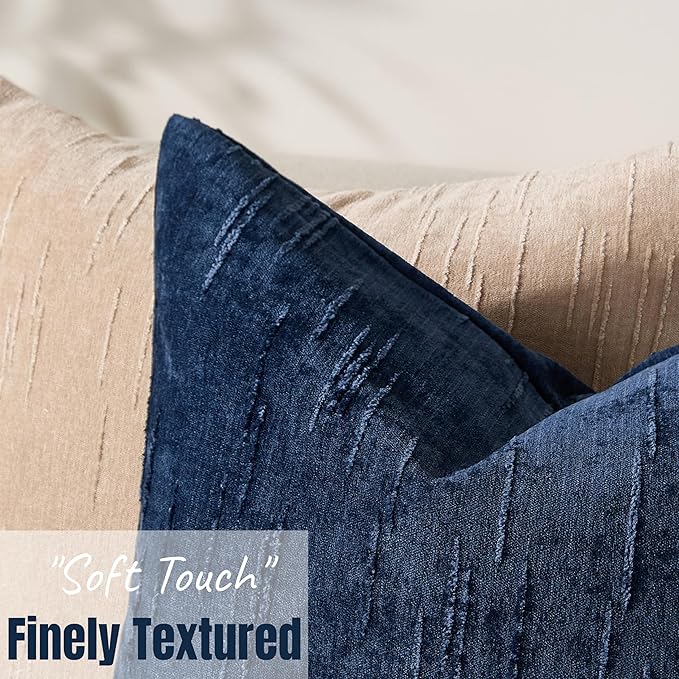 Set of 2 Soft Textured Throw Pillow Covers 20x20, Invisible Zipper Neutral Cushion Cases, Easy - Care Decorative Farmhouse Decor for Living Room Couch (Blue, 20" x 20" (Pack of 2))