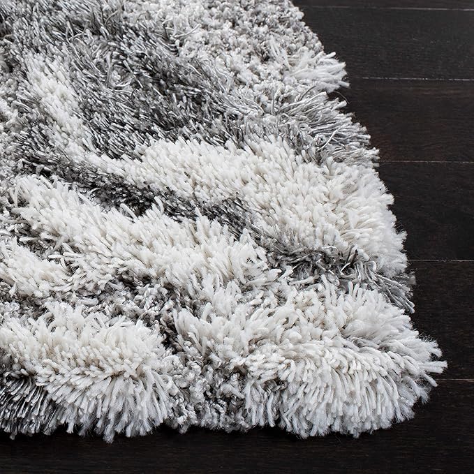 SAFAVIEH Horizon Shag Collection Area Rug - 2' x 17' Runner, Grey/Ivory, Geometric Design, Ideal for High Traffic Areas in Living Room, Bedroom, Dining (HZN890F)