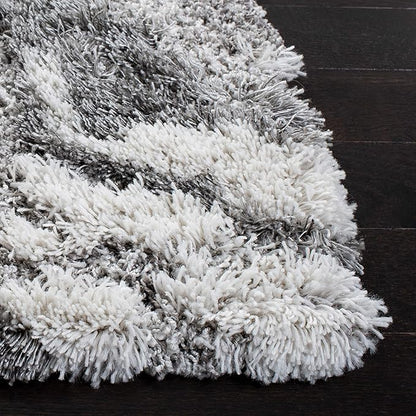 SAFAVIEH Horizon Shag Collection X-Large Area Rug - 11' x 15', Grey & Ivory, Abstract Design, Non-Shedding & Easy Care, 2-inch Thick Ideal for High Traffic Areas in Living Room, Bedroom (HZN890F)