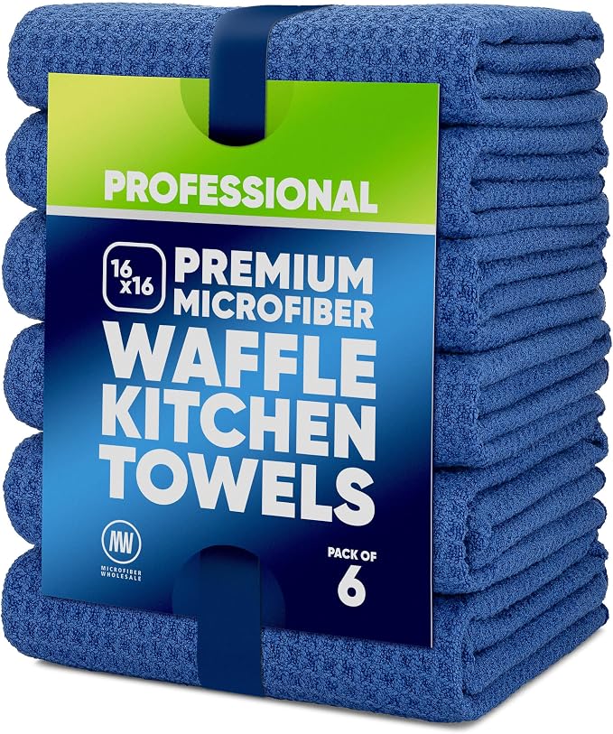 Kitchen Towels - Microfiber Waffle Weave Towels | Absorbent, No Lint, Commercial by MicrofiberWholesale