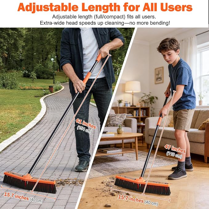 JEHONN Push Broom Outdoor Heavy Duty, 15.7 inches V-Shaped Stiff Bristle - Image 5