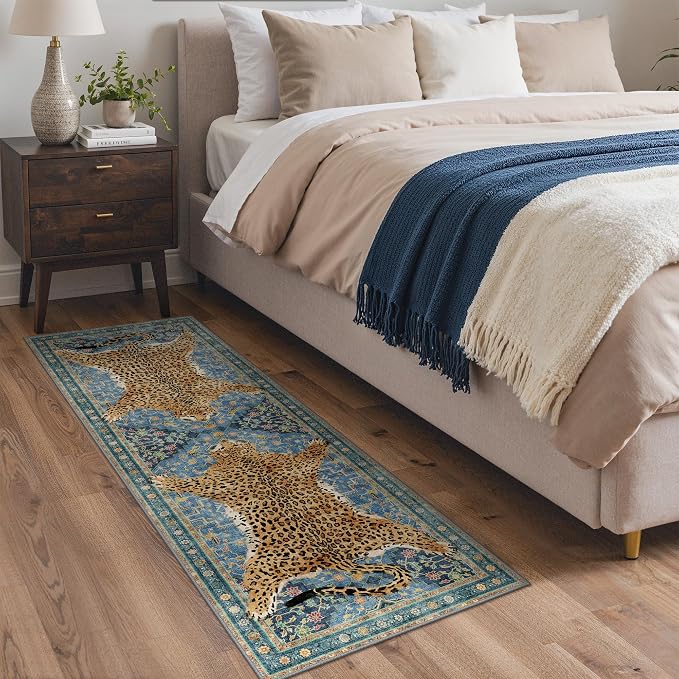 Bavni 2x6 Leopard Rug, Machine Washable Soft Cheetah Animal Print Runner Rug - Image 3
