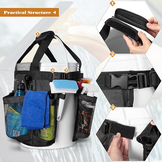 5 Gallon Bucket Organizer with Anti-fall Hooks & Buckle, Car Wash Bucket Caddy - Image 5