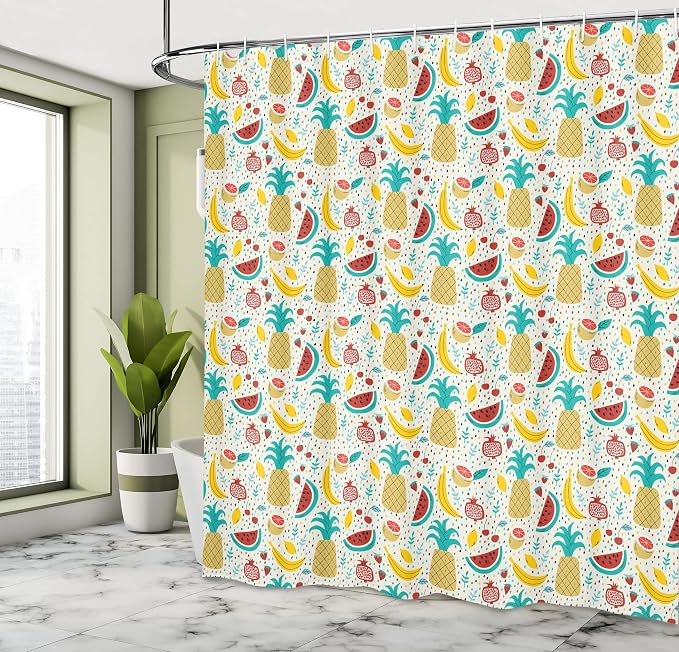 Ambesonne Food Shower Curtain, Fruits Banana Pomegranate Pineapple Watermelon - Image 4