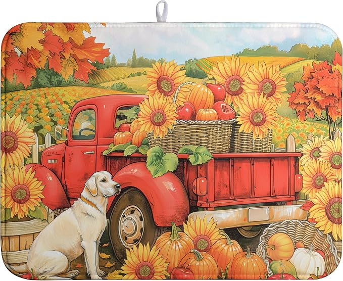 Sunflower Dish Drying Mat Pumpkin Fall Dish Drying Pad Thanksgiving Kitchen by farg
