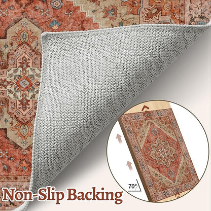 Tangsoo 2x6 Washable Runner Rug for Hallways, Non Slip Vintage Runner Rug, Soft Low Pile Long Runner, Print Distressed Carpet Runners for Kitchen Bedroom Entryway Bathroom Living Room