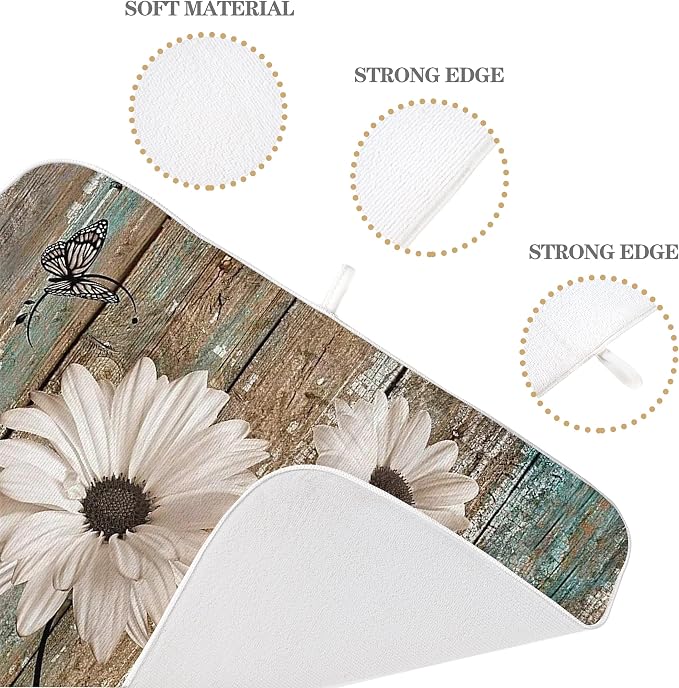 Rustic Daisy Dish Drying Mats 18x24 Inch Vintage Sunflowers on Wooden Board - Image 7