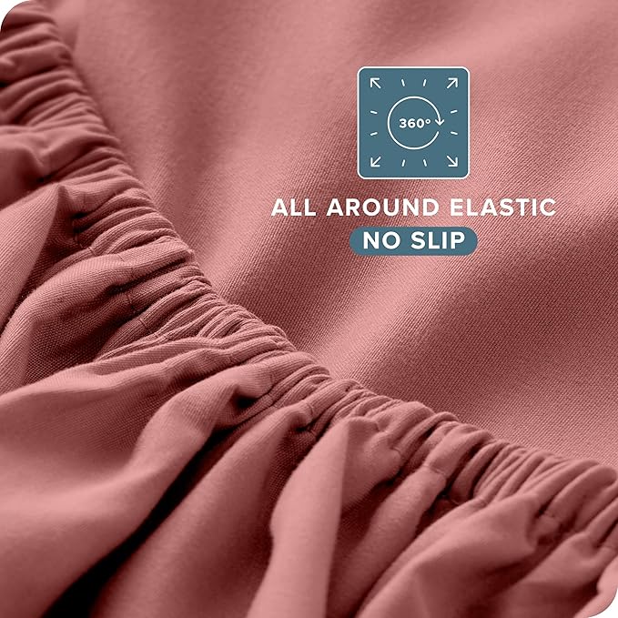 Bare Home Split Head Flex King Sheet Set - 1800 Ultra-Soft Microfiber Bed Sheets - Double Brushed - Deep Pockets - Easy Fit - 4 Piece Set - FlexTop Bedding Sheets (Split Head Flex King, Dusty Rose)