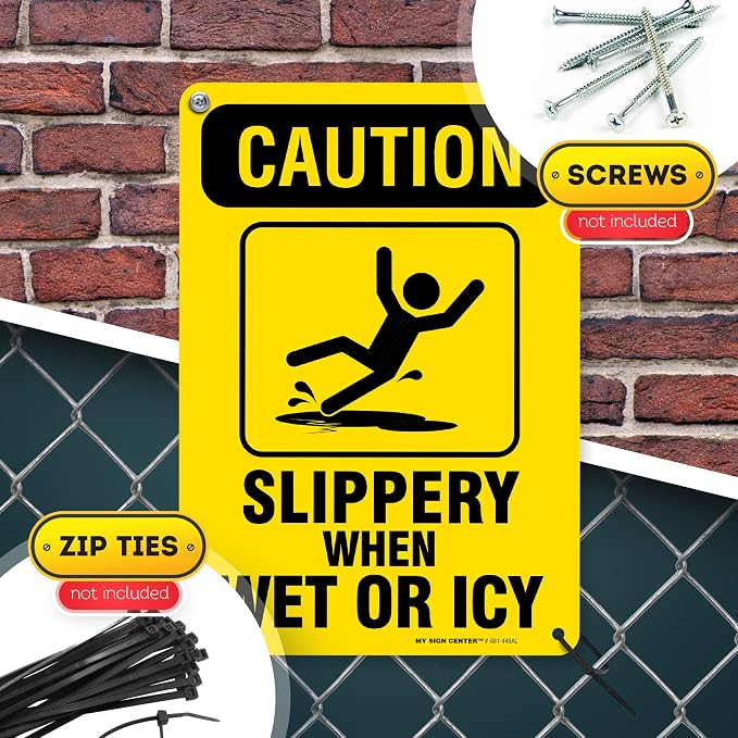 Caution Slippery When Wet Sign or ICY Sign, Fade Resistance, Indoor/Outdoor Use - Image 8