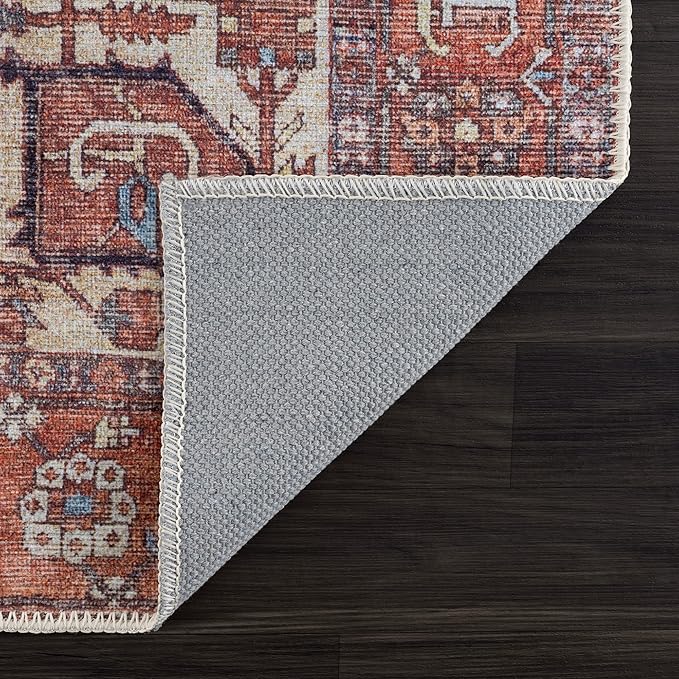 Bloom Rugs Washable Non-Slip 10x14 Rug - Red/Orange/Beige Traditional Oriental Area Rug for Living Room, Bedroom, Dining Room, and Kitchen - Exact Size: 10' x 14'
