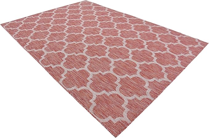 Unique Loom Outdoor Trellis Collection Area Rug (7' 1" x 10' Rectangle, Rust Red/ Ivory)