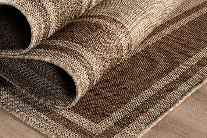 Beverly Rug Outdoor Rug 5x7 Modern Bordered Area Rugs for Indoor and Outdoor Patio Deck Porch Garden Waterproof Weather Sun Resistant Washable Outside Carpet (5 x 7 Jute)