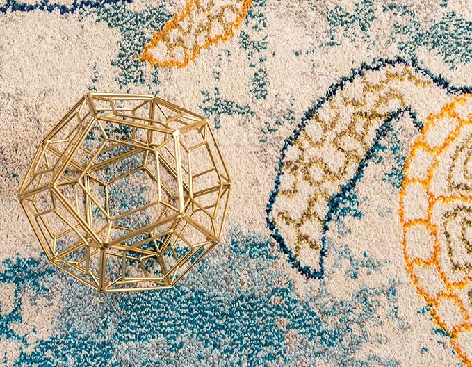 Unique Loom Positano Collection Coastal Modern Turtles Beige Area Rug (4' x 6')