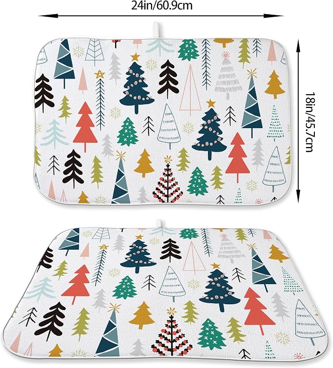 Christmas Dish Drying Mats 18x24 Inch Colorful Geometric Christmas Tree Drying - Image 2