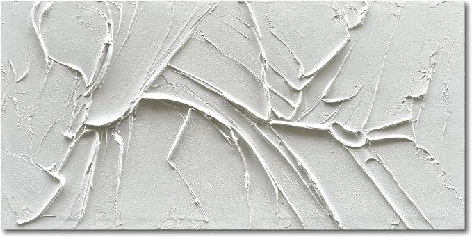 NANKAI Hand-Painted Thick Texture White Minimalist Oil Painting 30x60 Inch by NANKAIOilPaintingArt
