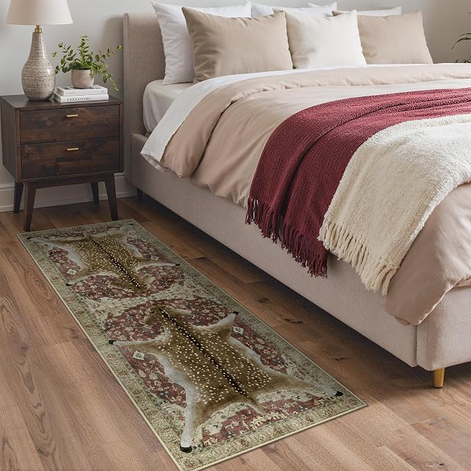 Bavni 2x6 Deer Rug, Machine Washable Soft Animal Print Runner Rug Non Slip Boho - Image 3