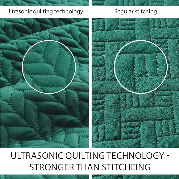 IR Imperial Rooms Queen Quilt Bedding Set Size (90" x 96") + 2 Pillow Shams (20" x 26"+ 2") - 3 Pcs All Season Lightweight Reversible Microfiber Coverlet Embossed Quilt Bedspread (Emerald)