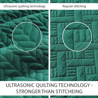 IR Imperial Rooms Queen Quilt Bedding Set Size (90" x 96") + 2 Pillow Shams (20" x 26"+ 2") - 3 Pcs All Season Lightweight Reversible Microfiber Coverlet Embossed Quilt Bedspread (Emerald)
