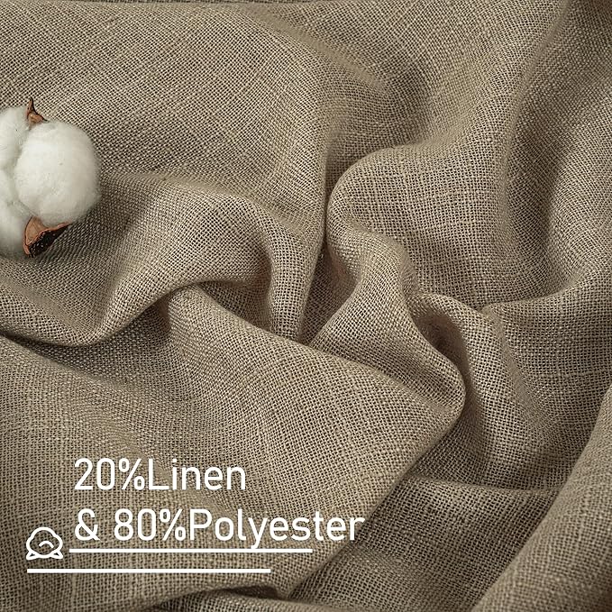 LAMIT Taupe Sheer Linen Curtains, 80 inch Light Filtering Semi Sheer Panels Back Tab and Rod Pocket Farmhouse Rust Drapes for Bedroom/Living Room, 2 Panels, 52 x 80 Inch