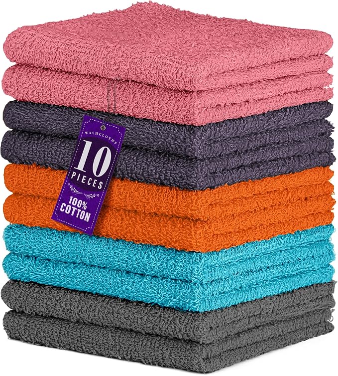 DecorRack 10 Pack 100% Cotton Wash Cloth, Luxurious Soft, 12 x 12 inch Ultra by DecorRack