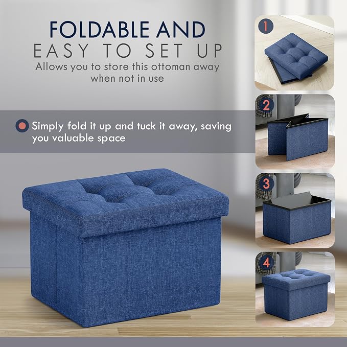 Ornavo Home Small Storage Ottoman Foldable Collapsible Rectangle Linen Ottoman - Image 5