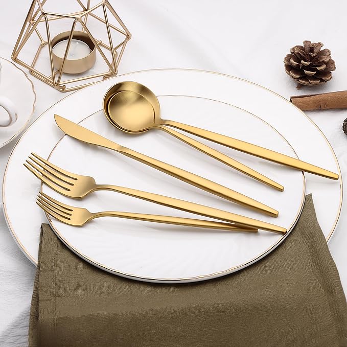 40 Piece Gold Silverware Set for 8, Terlulu Stainless Steel Flatware Set - Image 7