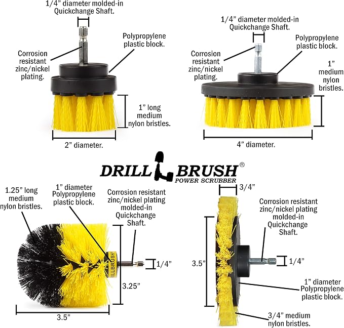 Yellow Drill Brush Attachments for Cleaning Shower, Bathroom - Image 5